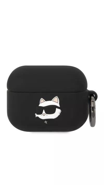 Coque AirPods 3 - Karl Lagerfeld silicone soft touch avec tête de Choupette en relief - Noir