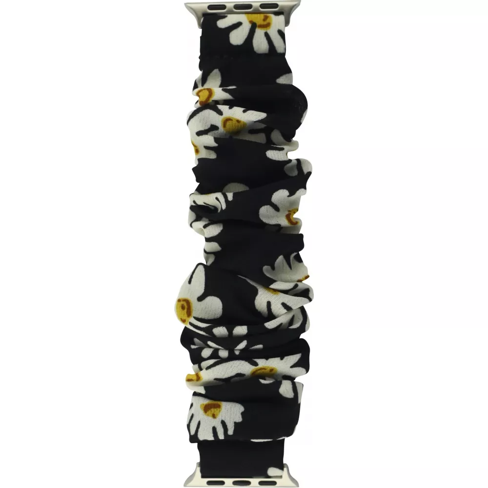 Bracelet tissu chouchous fleurs noir - Apple Watch 38/40/41/42 mm