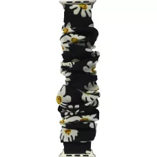 Bracelet tissu chouchous fleurs noir - Apple Watch 38/40/41/42 mm