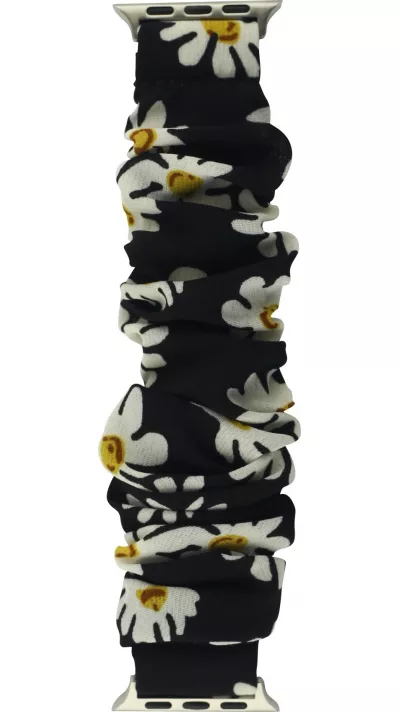 Bracelet tissu chouchous fleurs noir - Apple Watch 44/45/46/49 mm