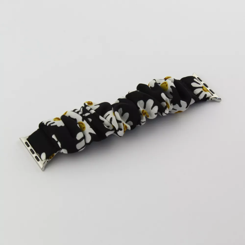 Bracelet tissu chouchous fleurs noir - Apple Watch 38/40/41/42 mm