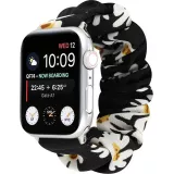 Bracelet tissu chouchous fleurs noir - Apple Watch 38/40/41/42 mm