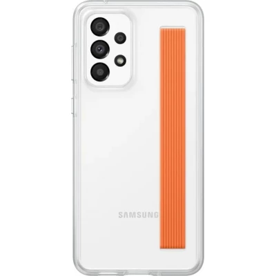 Coque Samsung Galaxy A33 5G - Samsung Slim Strap Cover - Coque fine avec attache grip orange - Transparent