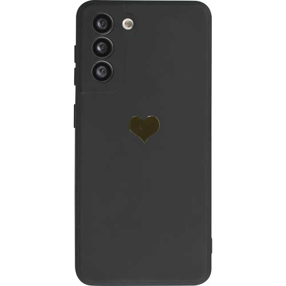 Samsung Galaxy S21 5G Case Hülle - Silikon Mat Herz gold - Schwarz