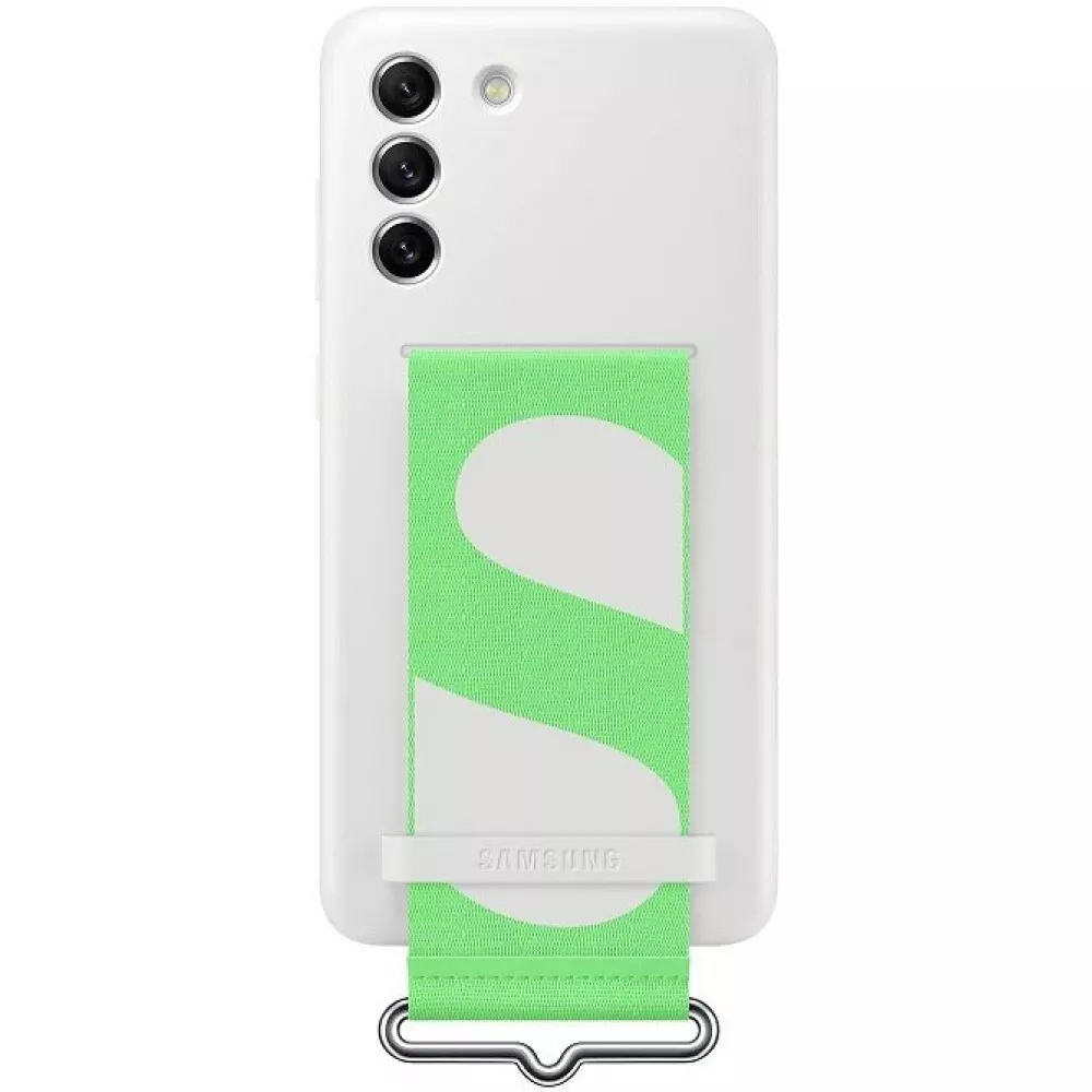 Coque Samsung Galaxy S21 FE 5G - Originale en silicone soft touch avec lanière en tissu intégrée - Blanc