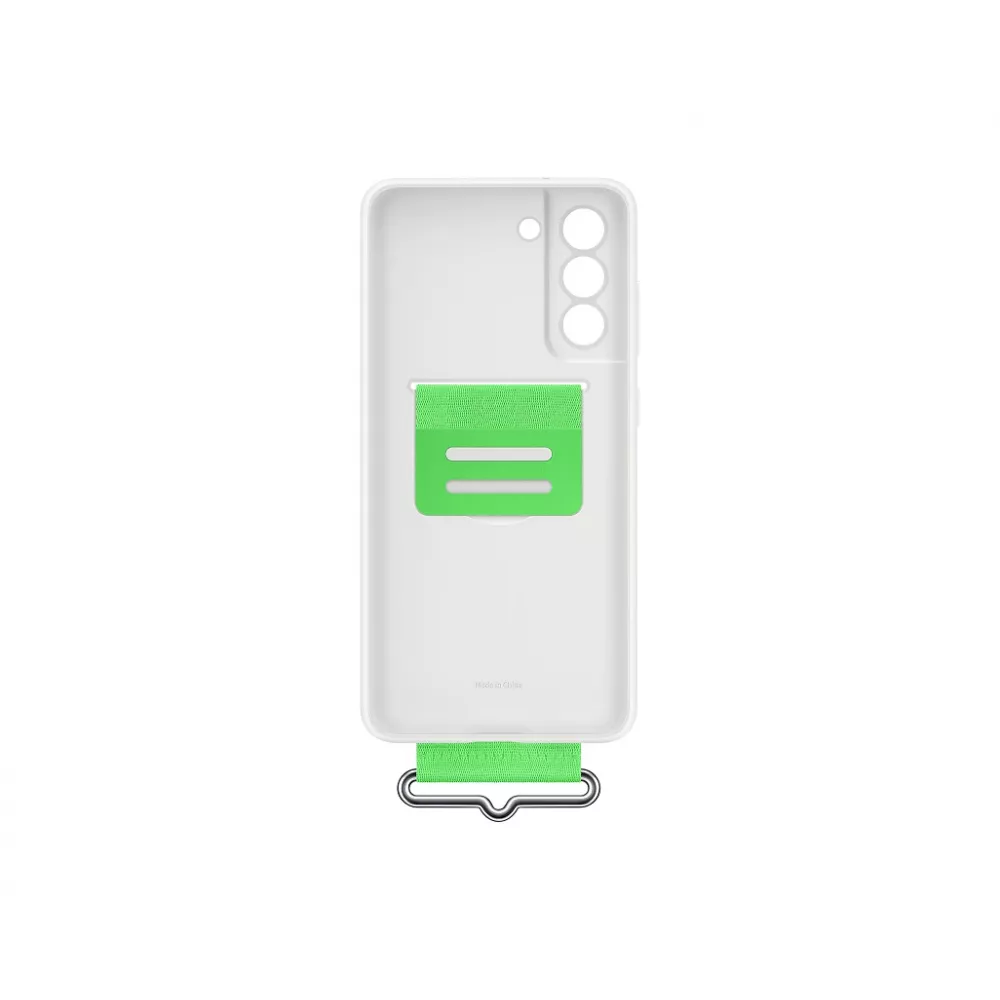 Coque Samsung Galaxy S21 FE 5G - Originale en silicone soft touch avec lanière en tissu intégrée - Blanc