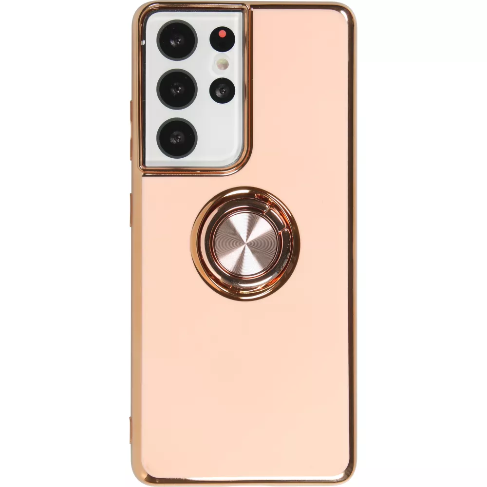 Hülle Samsung Galaxy S21 Ultra 5G - Gummi Bronze mit Ring - Rosa