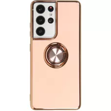 Hülle Samsung Galaxy S21 Ultra 5G - Gummi Bronze mit Ring - Rosa