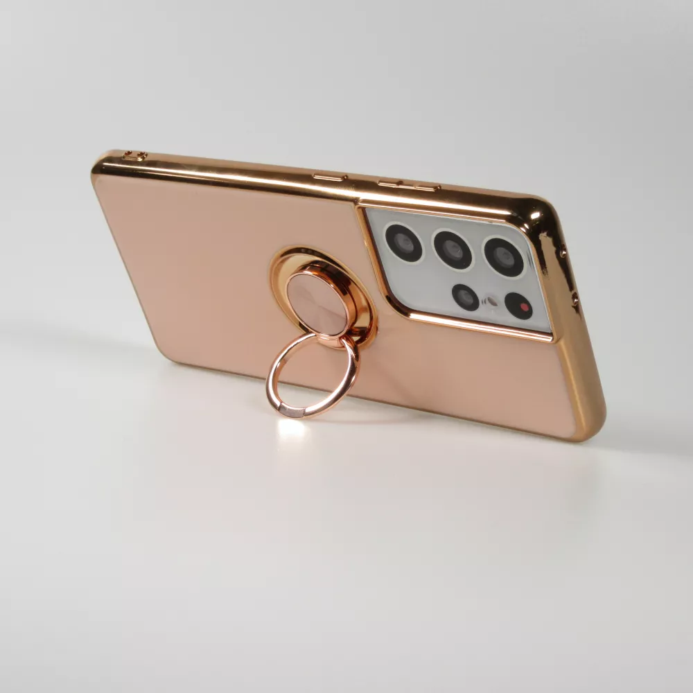 Hülle Samsung Galaxy S21 Ultra 5G - Gummi Bronze mit Ring - Rosa
