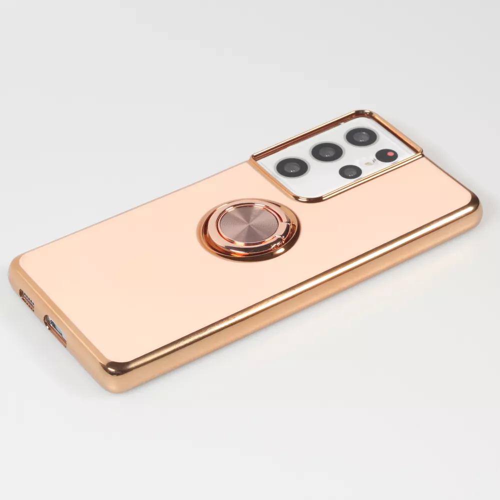 Hülle Samsung Galaxy S21 Ultra 5G - Gummi Bronze mit Ring - Rosa