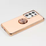 Hülle Samsung Galaxy S21 Ultra 5G - Gummi Bronze mit Ring - Rosa