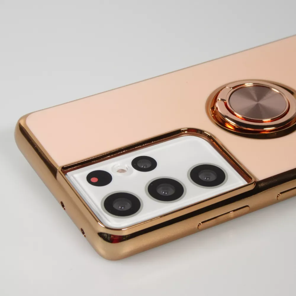 Hülle Samsung Galaxy S21 Ultra 5G - Gummi Bronze mit Ring - Rosa