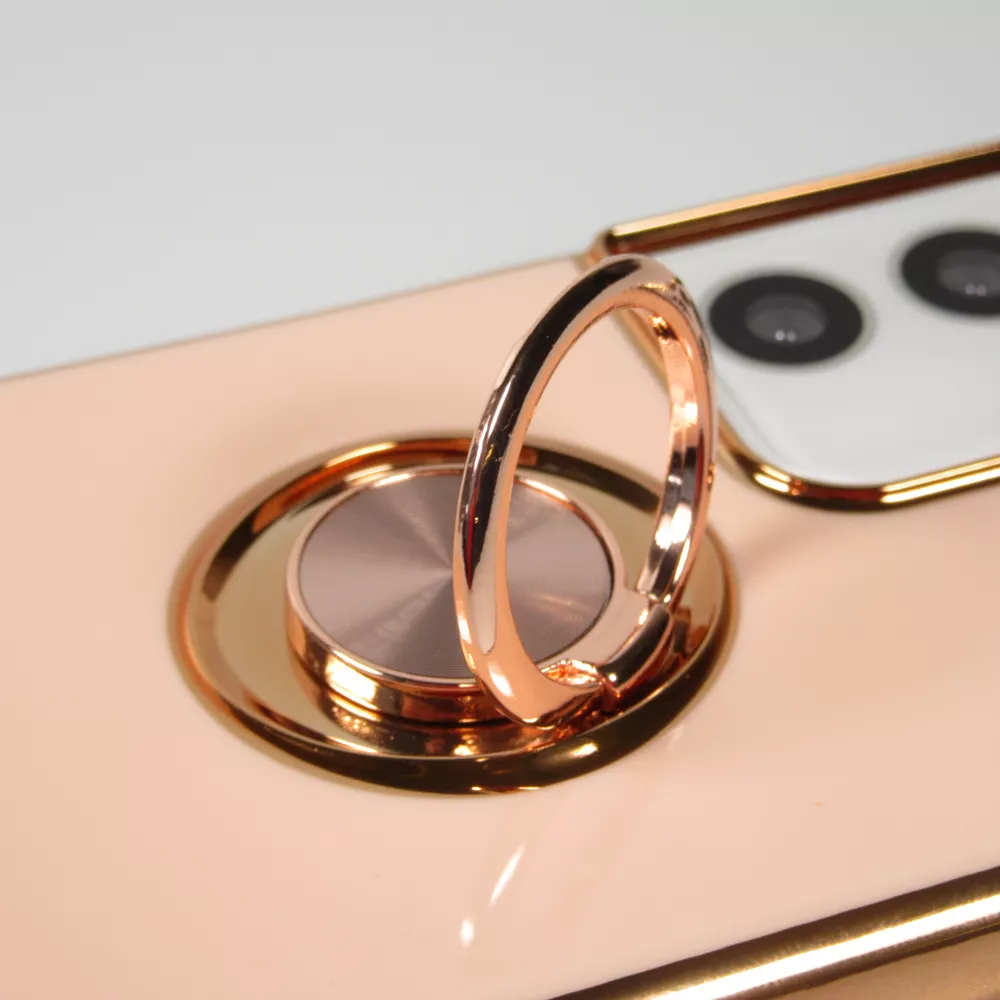 Hülle Samsung Galaxy S21 Ultra 5G - Gummi Bronze mit Ring - Rosa