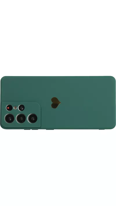 Samsung Galaxy S22 Ultra Case Hülle - Silikon Mat Herz gold - Dunkelgrün