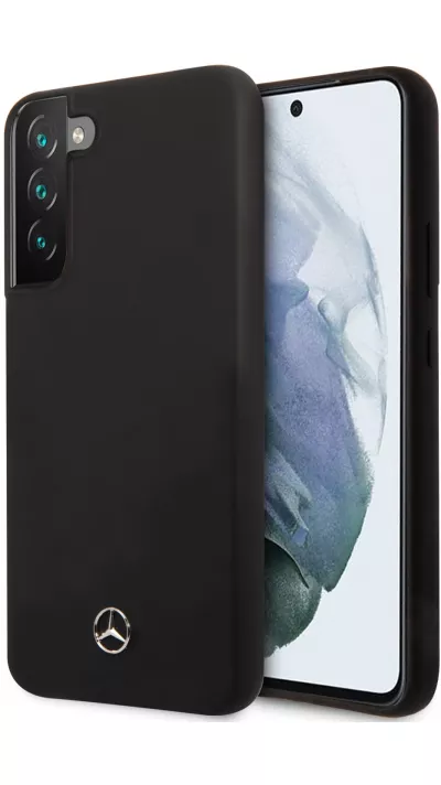 Samsung Galaxy S22+ Case Hülle - Offizieller Mercedes aus Soft-Touch-Silikon und geprägtem Metall-Logo - Schwarz