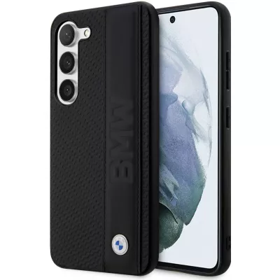 Coque Samsung Galaxy S23+ - BMW Signature Collection avec bandeau en cuir véritable et logo métallique - Noir