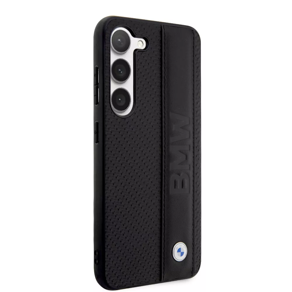 Coque Samsung Galaxy S23+ - BMW Signature Collection avec bandeau en cuir véritable et logo métallique - Noir