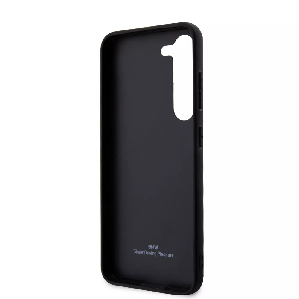 Coque Samsung Galaxy S23+ - BMW Signature Collection avec bandeau en cuir véritable et logo métallique - Noir