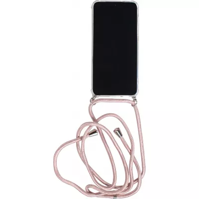 Coque Samsung Galaxy S23 Ultra - Gel transparent avec lacet or - Rose