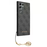 Coque Samsung Galaxy S24 Ultra - Guess toile similicuir monogramme logo métallique doré avec pendentif charm - Noir