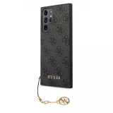 Coque Samsung Galaxy S24 Ultra - Guess toile similicuir monogramme logo métallique doré avec pendentif charm - Noir