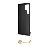Coque Samsung Galaxy S24 Ultra - Guess toile similicuir monogramme logo métallique doré avec pendentif charm - Noir