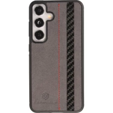Samsung Galaxy S24 Case Hülle - Carbomile Alcantara und Carbon mit roten Nähten (MagSafe kompatibel)