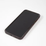 Coque Samsung Galaxy S24 - Cuir de veau luxe grain&eacute; int&eacute;gral avec boutons m&eacute;talliques et MagSafe - Brun fonc&eacute;