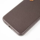 Coque Samsung Galaxy S24 - Cuir de veau luxe grain&eacute; int&eacute;gral avec boutons m&eacute;talliques et MagSafe - Brun fonc&eacute;