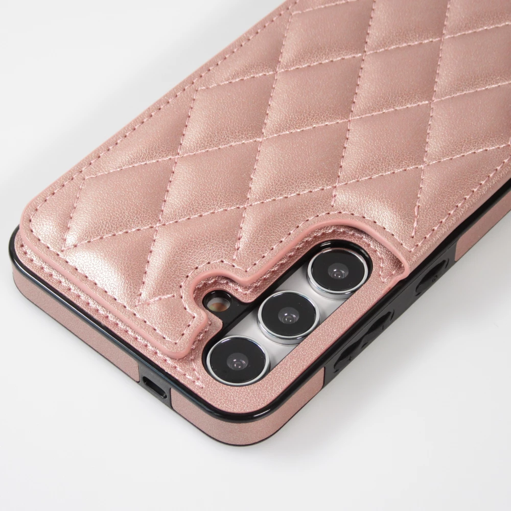 Coque Samsung Galaxy S24 - Etui en silicone avec surface en similicuir et porte-monnaie pliable - Rose
