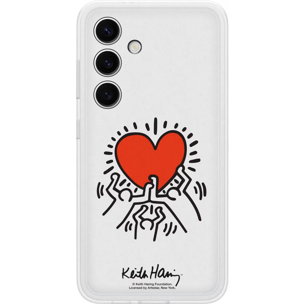 Coque Samsung Galaxy S24 - Samsung Keith Haring illustration cœur et bord silicone blanc - Blanc