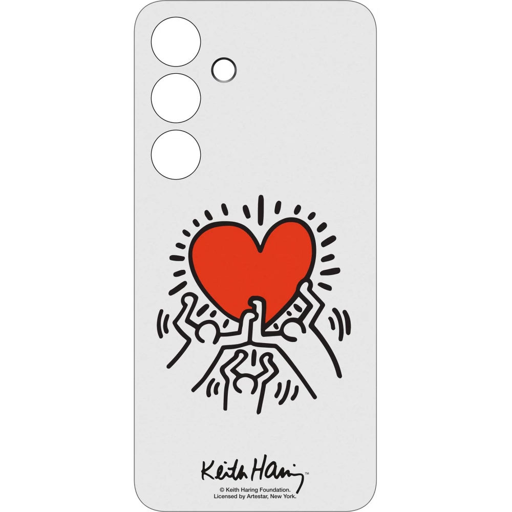 Coque Samsung Galaxy S24 - Samsung Keith Haring illustration cœur et bord silicone blanc - Blanc