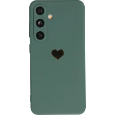 Coque Samsung Galaxy S24 - Silicone Mat Coeur doré - Vert foncé