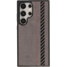 Samsung Galaxy S24 Ultra Case Hülle - Carbomile Alcantara und Carbon mit roten Nähten (MagSafe kompatibel)