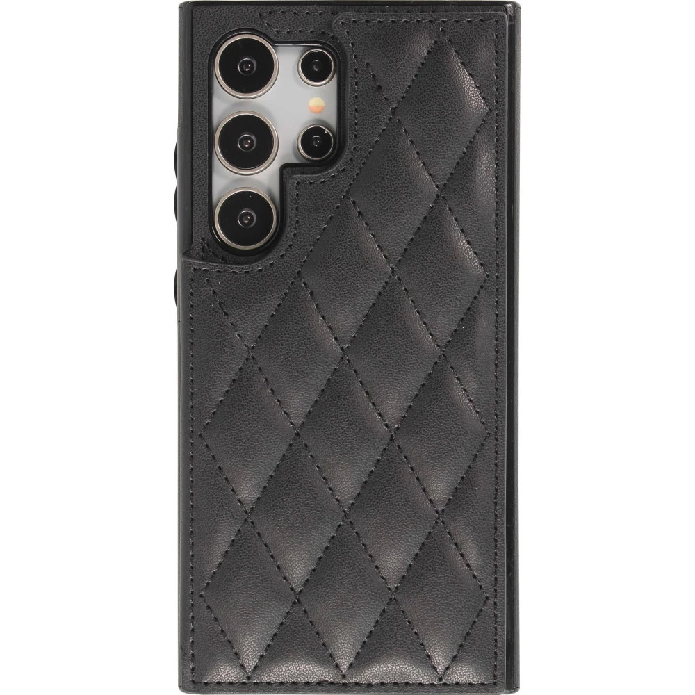 Coque Samsung Galaxy S24 Ultra - Etui en silicone avec surface en similicuir et porte-monnaie pliable - Noir