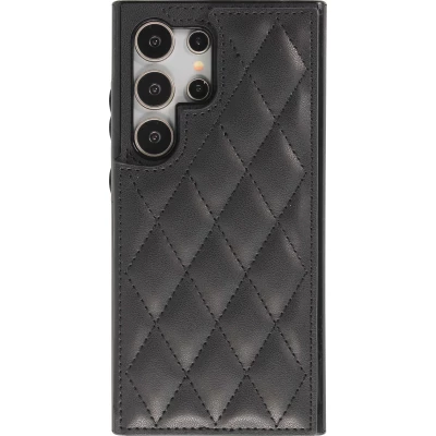 Coque Samsung Galaxy S24 Ultra - Etui en silicone avec surface en similicuir et porte-monnaie pliable - Noir