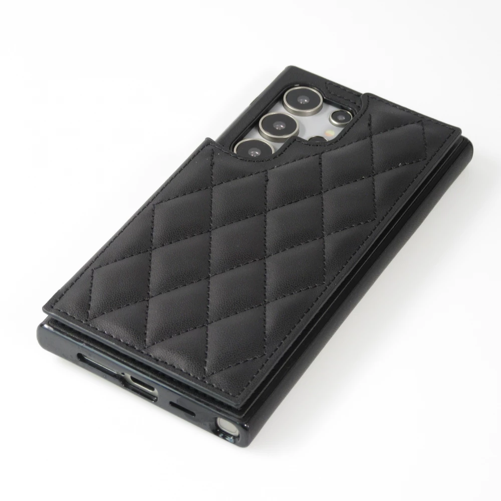 Coque Samsung Galaxy S24 Ultra - Etui en silicone avec surface en similicuir et porte-monnaie pliable - Noir