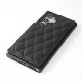 Coque Samsung Galaxy S24 Ultra - Etui en silicone avec surface en similicuir et porte-monnaie pliable - Noir