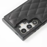 Coque Samsung Galaxy S24 Ultra - Etui en silicone avec surface en similicuir et porte-monnaie pliable - Noir