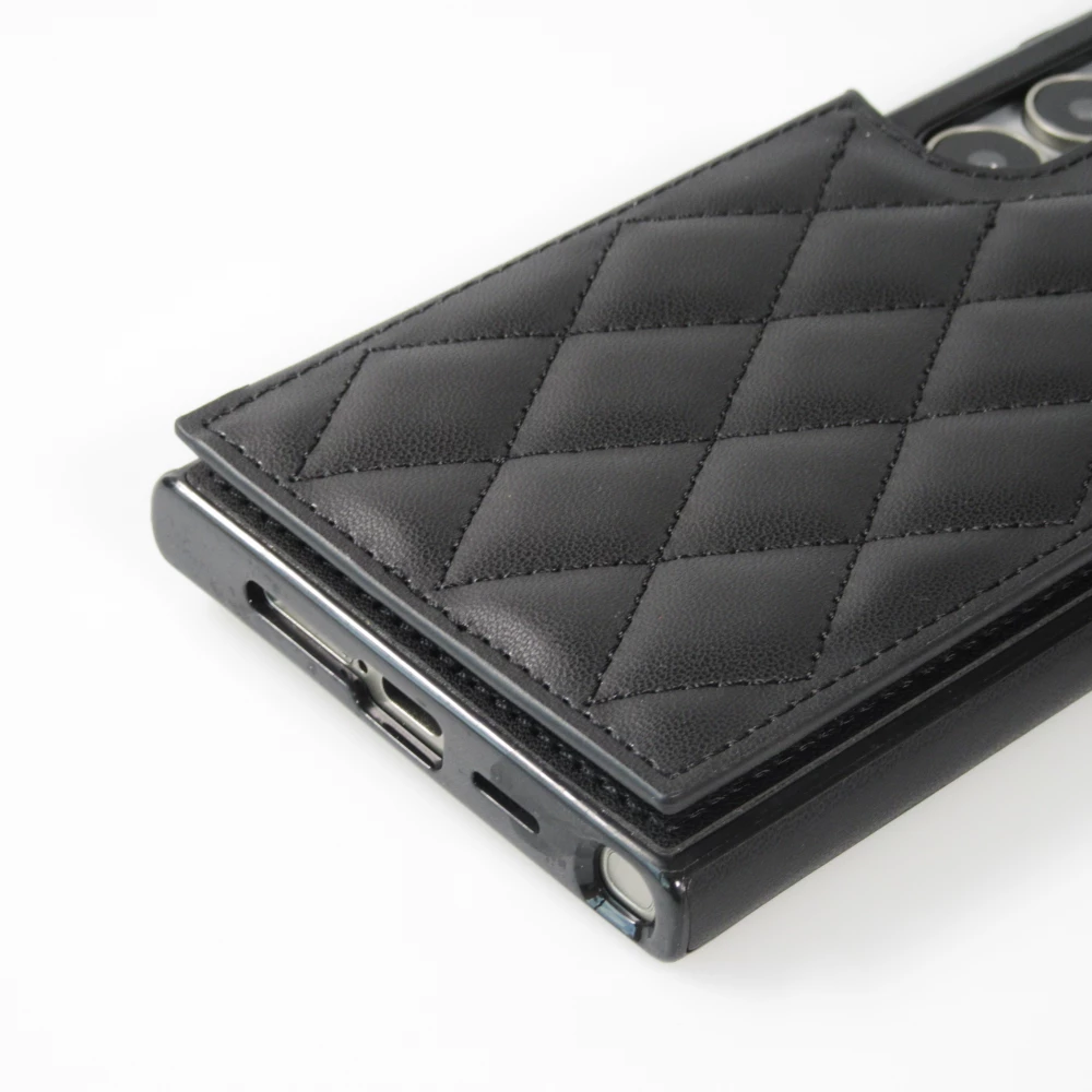 Coque Samsung Galaxy S24 Ultra - Etui en silicone avec surface en similicuir et porte-monnaie pliable - Noir