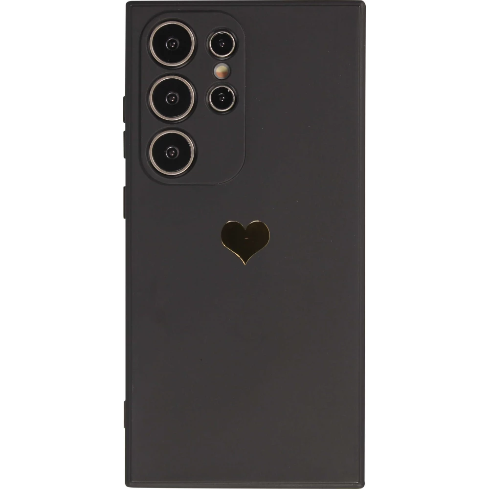 Coque Samsung Galaxy S26 Ultra - Silicone Mat Coeur doré - Noir
