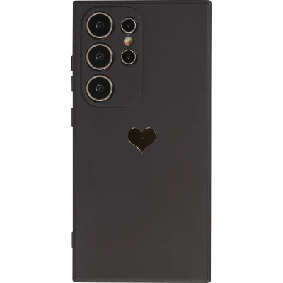 Samsung Galaxy S26 Ultra Case Hülle - Silikon Mat Herz gold - Schwarz
