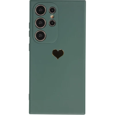 Coque Samsung Galaxy S26 Ultra - Silicone Mat Coeur doré - Vert foncé