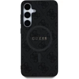 Coque Samsung Galaxy S25 - Guess monogramme similicuir avec MagSafe intégré et logo doré - Noir