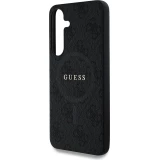 Coque Samsung Galaxy S25 - Guess monogramme similicuir avec MagSafe intégré et logo doré - Noir