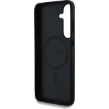 Coque Samsung Galaxy S25 - Guess monogramme similicuir avec MagSafe intégré et logo doré - Noir