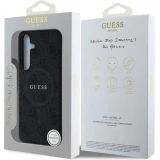 Coque Samsung Galaxy S25 - Guess monogramme similicuir avec MagSafe intégré et logo doré - Noir