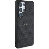 Samsung Galaxy S25 Ultra Case Hülle - Guess Monogramm Kunstleder mit integriertem MagSafe und goldenem Logo - Schwarz