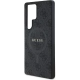 Samsung Galaxy S25 Ultra Case Hülle - Guess Monogramm Kunstleder mit integriertem MagSafe und goldenem Logo - Schwarz