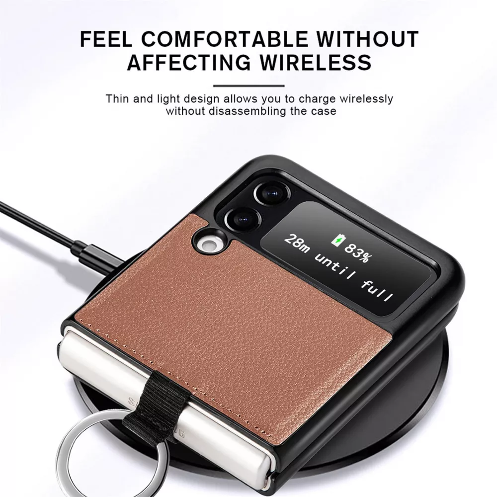 Coque Samsung Galaxy Z Flip3 5G - Fourre en cuir de luxe au look élégant avec anneau de transport - Vert